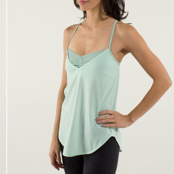 Lululemon Teal and Black Stripe Roll Out Tank - Picture 2 of 9